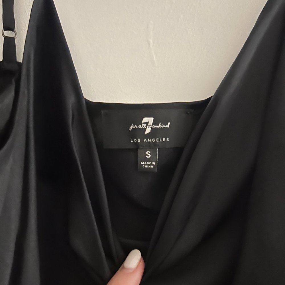 7 For All Kind Black Satin Cowl Neck Top
